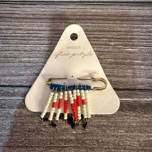 NWT Free People Beaded Brooch red white & blue